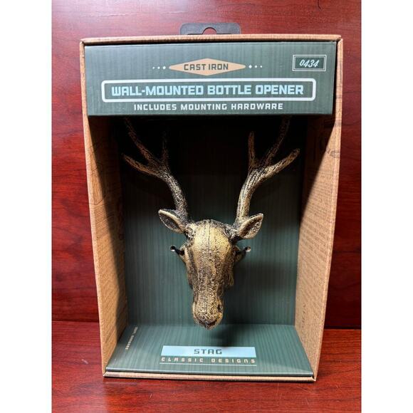 NIB The Kraftsmen Co. Cast Iron Bottle Opener Stag Wall Mounted w/ Hardware - Picture 1 of 6